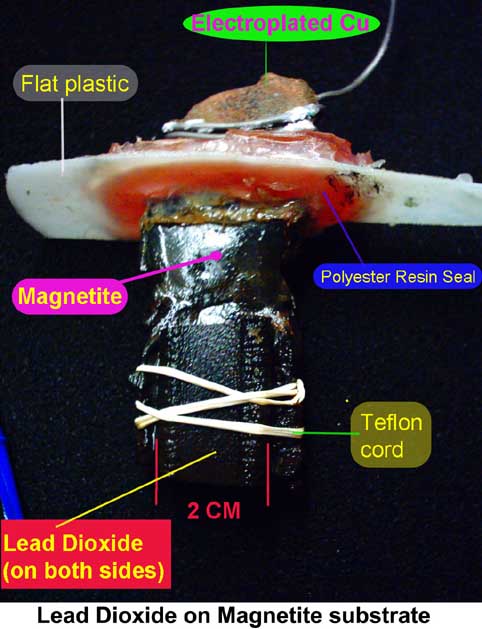 [Picture of Lead Dioxide pieces on Magnetite substrate]